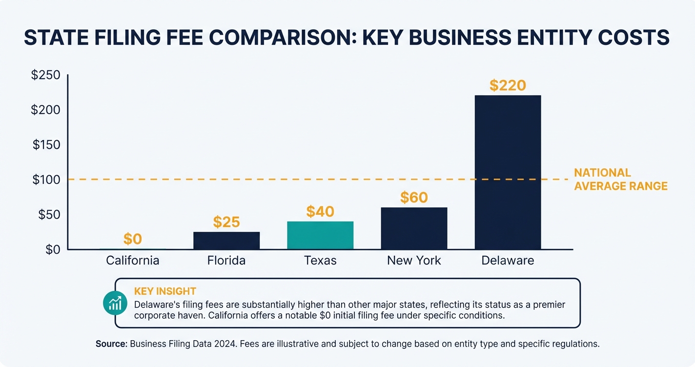 Bar chart comparing LLC dissolution filing fees across five states