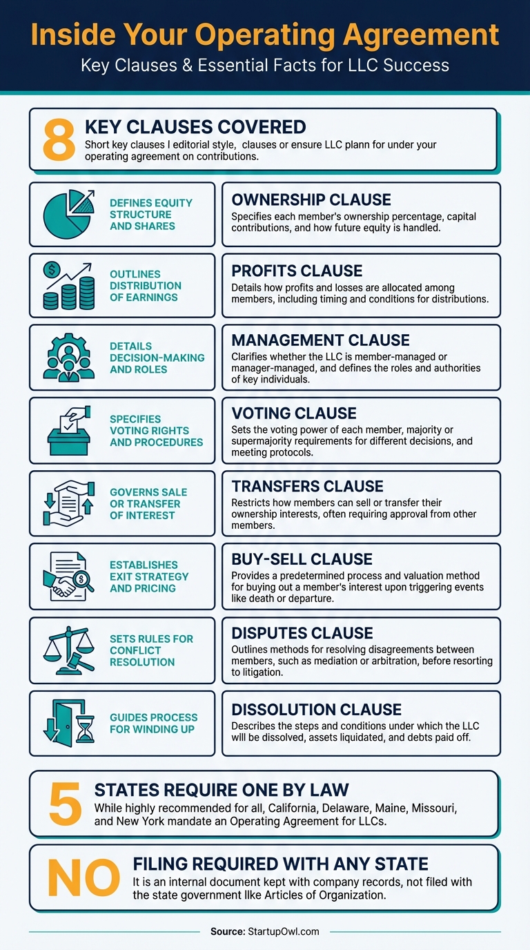 Infographic showing what an LLC operating agreement covers and why it matters